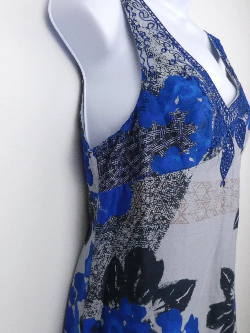 Free People Dress Womens 6 Blue Floral Print Frock Shift Mini Lined Size Zip